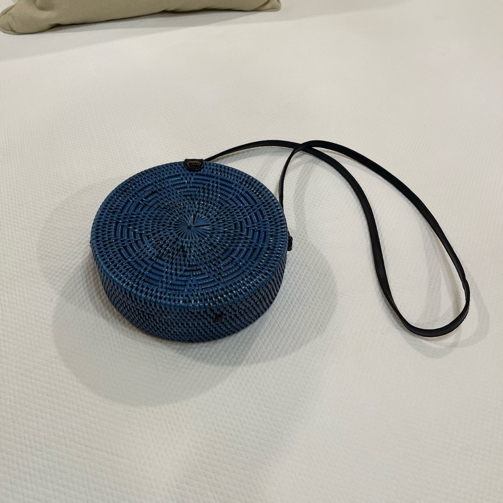 Like New! Round Navy Straw Purse